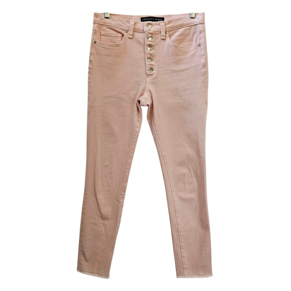 Veronica Beard Jeans Women's 29x26.5 Debbie 10" Skinny Millenial Pink Fray Hem
